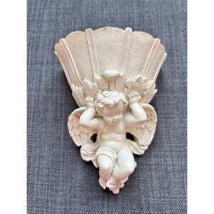 Vintage Wall Mounted Decor Resin Wall Pocket Cherub Angel Wings Cream